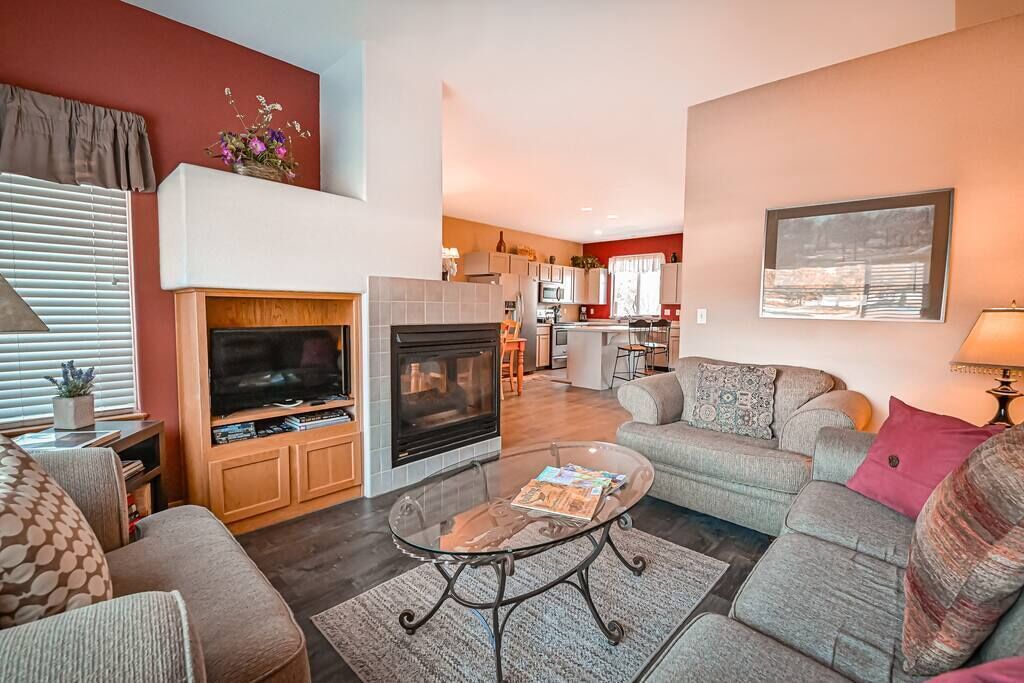 テレビ、暖炉、DVD プレーヤー