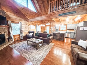 Smart TV, fireplace, DVD player, foosball