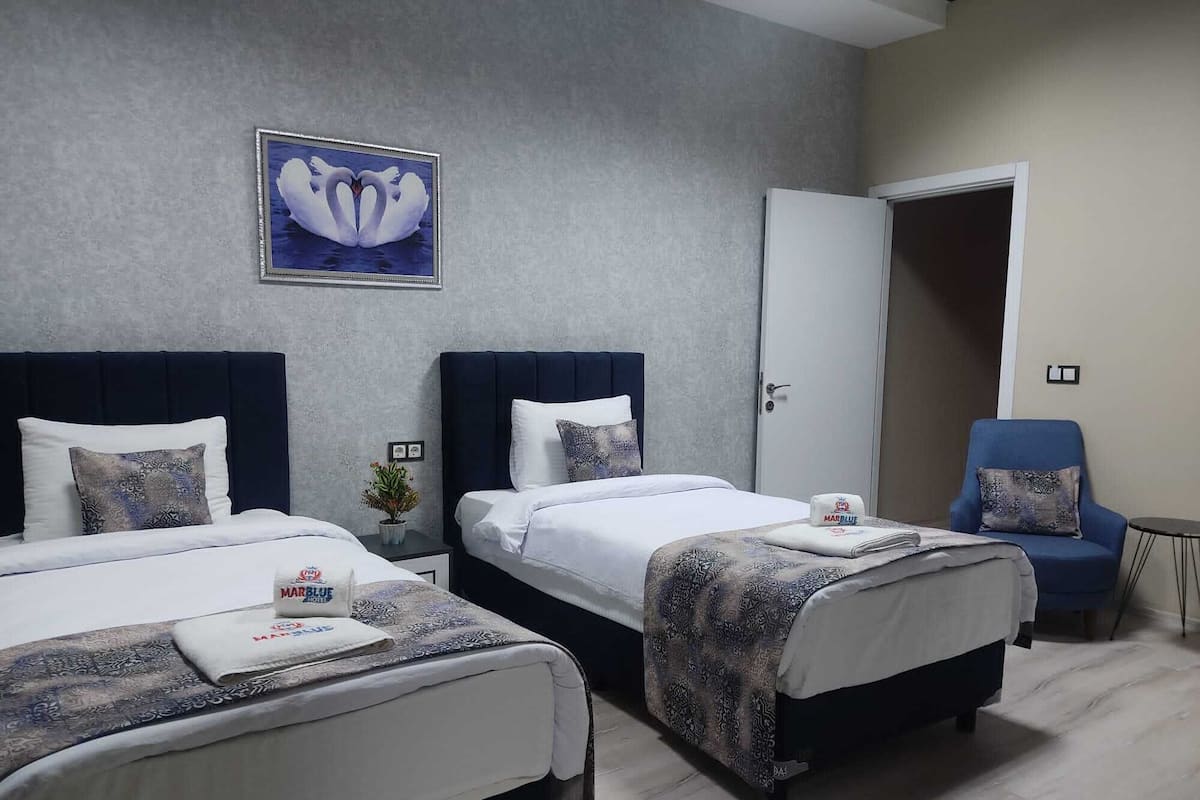 TWIN ROOM | Luxe beddengoed, een minibar, een bureau