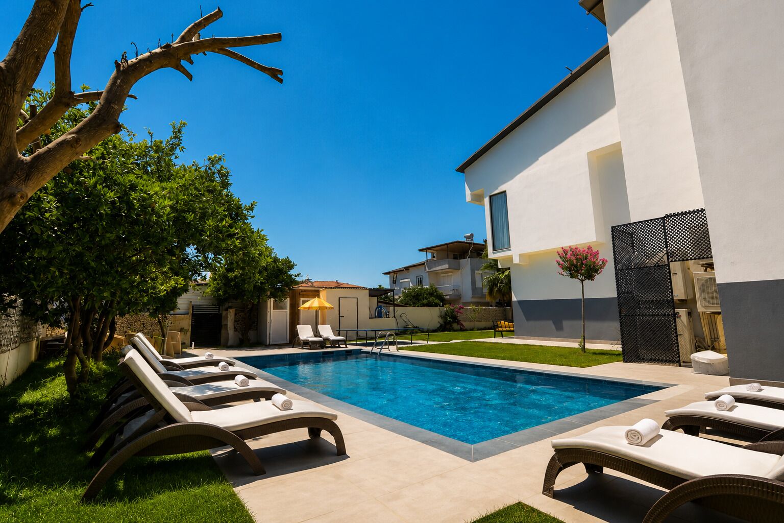 Indoor pool, outdoor pool, free pool cabanas, pool umbrellas