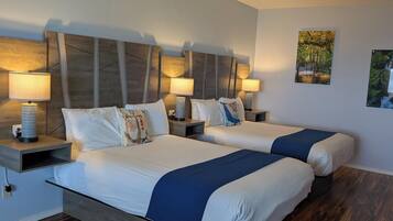 Double Room, 2 Queen Beds, Patio, Canal View | Iron/ironing board, free WiFi, bed sheets
