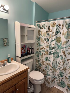 Combined shower/bathtub, hair dryer, towels, soap - This sweet, cozy, and relaxing beach cottage is ready for you in 2024! Sleeps 6! (Wells)
