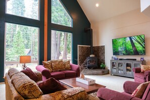 Smart TV, fireplace, table tennis, books