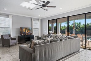 TV, fireplace, foosball, table tennis