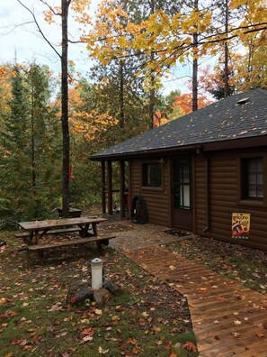 Outdoor dining - Cozy river cabin, steps away from blue ribbon fishing hiking trails. (Afton)