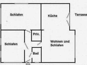 Floor plan - Großzügige, Gemütliche Ferienwohnung für bis zu 6 Personen mit 3 Terrassen - Haus Wexler (Cuxhaven)