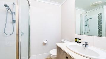 Shower, eco-friendly toiletries, hair dryer, bidet