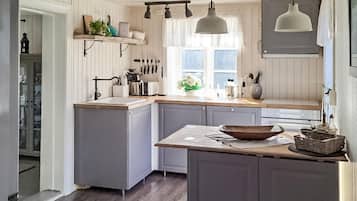 KĂŒhlschrank, Ofen, GeschirrspĂŒler, Wasserkocher mit Kaffee-/Teezubehör