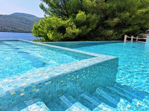 Seasonal outdoor pool, free pool cabanas, pool umbrellas - Beachfront Villa Brulupes (Ston)