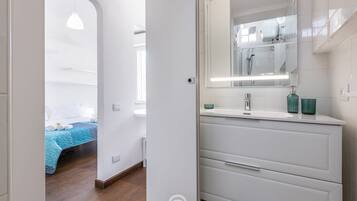 Shower, hair dryer, bidet, towels