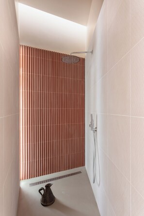 Douche, sèche-cheveux, serviettes fournies, savon
