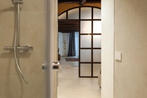 Shower, hair dryer, bidet, towels