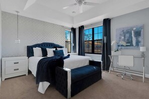 4 bedrooms, memory-foam beds, desk, iron/ironing board