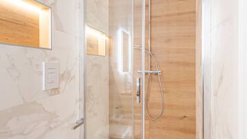 Shower, hair dryer, bidet, towels