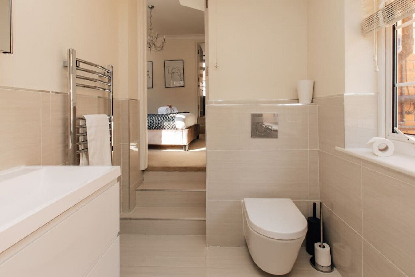 Combined shower/tub, hair dryer