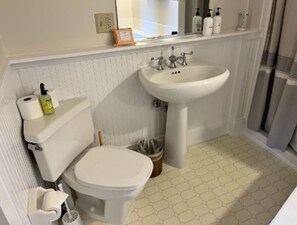 Bathtub, hair dryer, towels