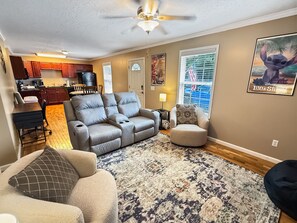 Smart TV, fireplace, video games, stereo