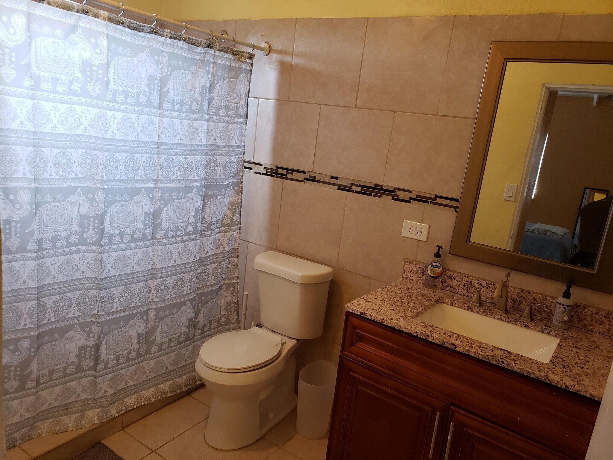 Shower, towels, soap, toilet paper