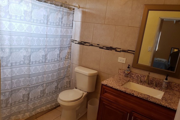 Shower, towels, soap, toilet paper