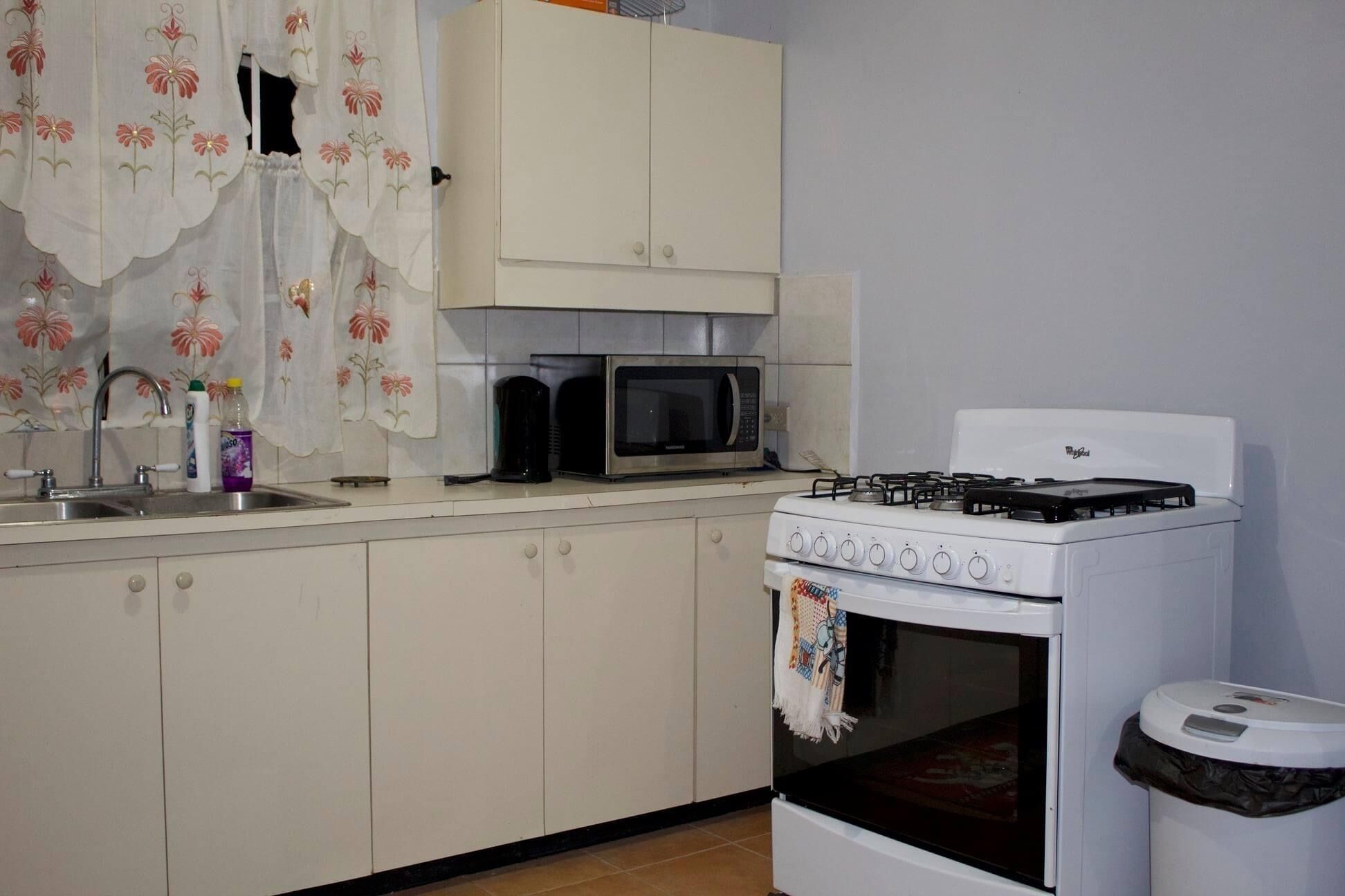 Fridge, microwave, oven, electric kettle