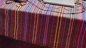Una persona sentada a una mesa con un ordenador portátil, una bandera y un gato sobre una balanza.
