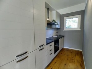 Fridge, oven, dishwasher, high chair