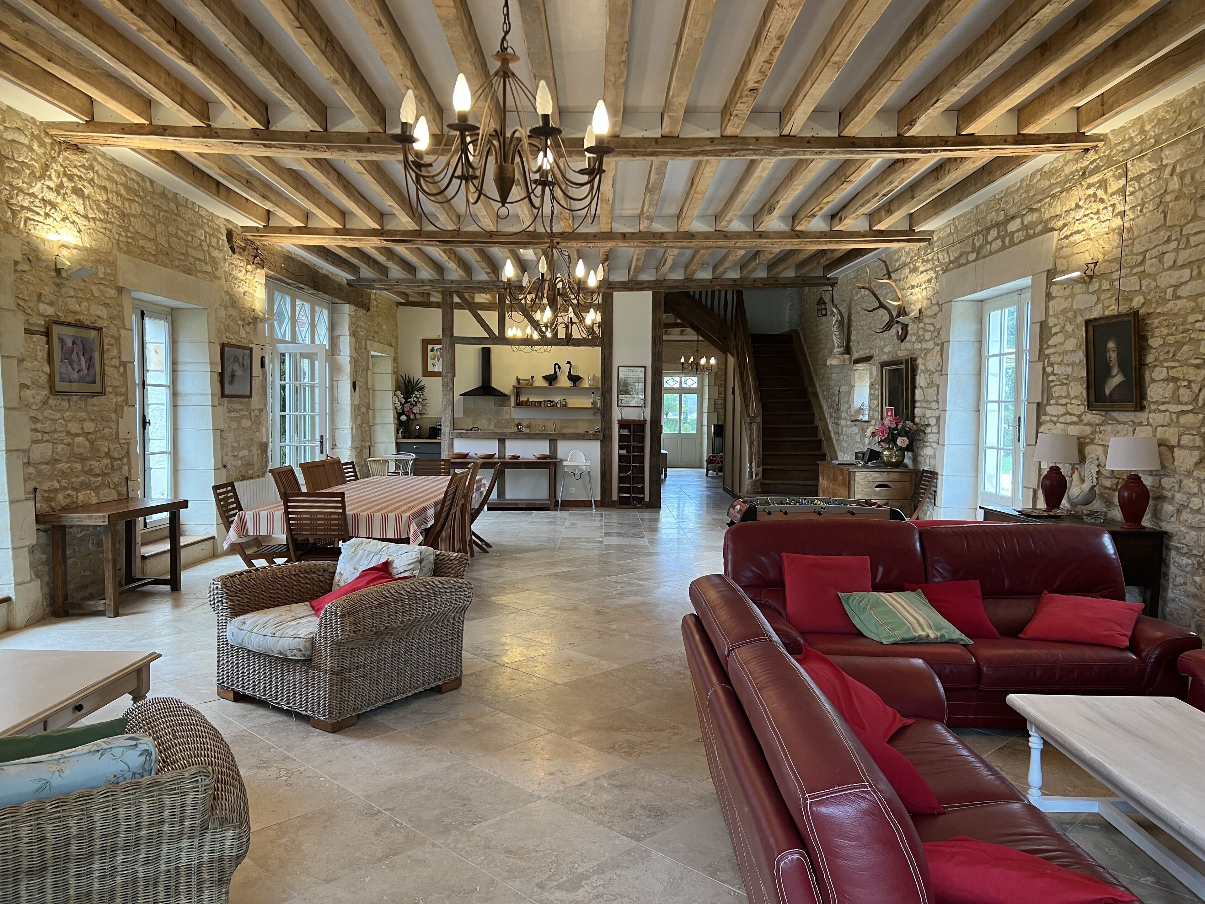 TV, foosball, table tennis, books