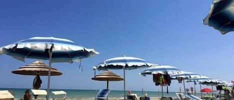 Private beach, sun-loungers, beach umbrellas