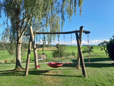 Vacation apartment on a farm in the beautiful Allgäu with sunbathing lawn and fireplace