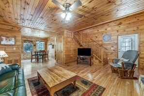 Televisión, chimenea, reproductor de DVD y videoteca 