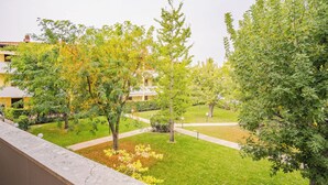A courtyard with a lawn, trees, and a pathway. - Residence San Francesco (Desenzano del Garda)