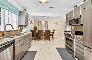 Fridge, microwave, oven, dishwasher