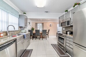 Fridge, microwave, oven, dishwasher