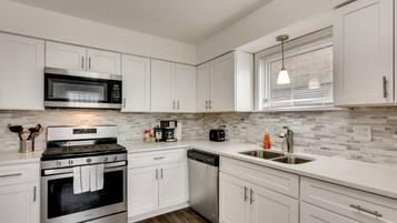 Fridge, microwave, oven, dishwasher