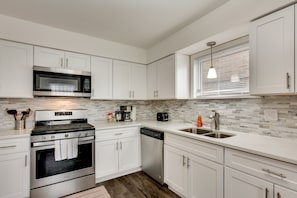 Fridge, microwave, oven, dishwasher