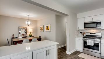 Fridge, microwave, oven, dishwasher