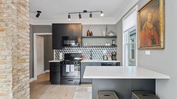 Fridge, microwave, oven, dishwasher