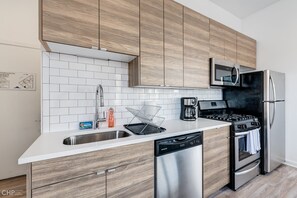 Fridge, microwave, oven, dishwasher