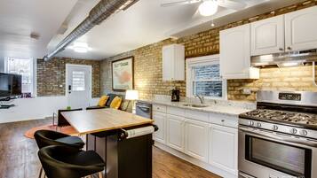 Fridge, microwave, dishwasher, coffee/tea maker