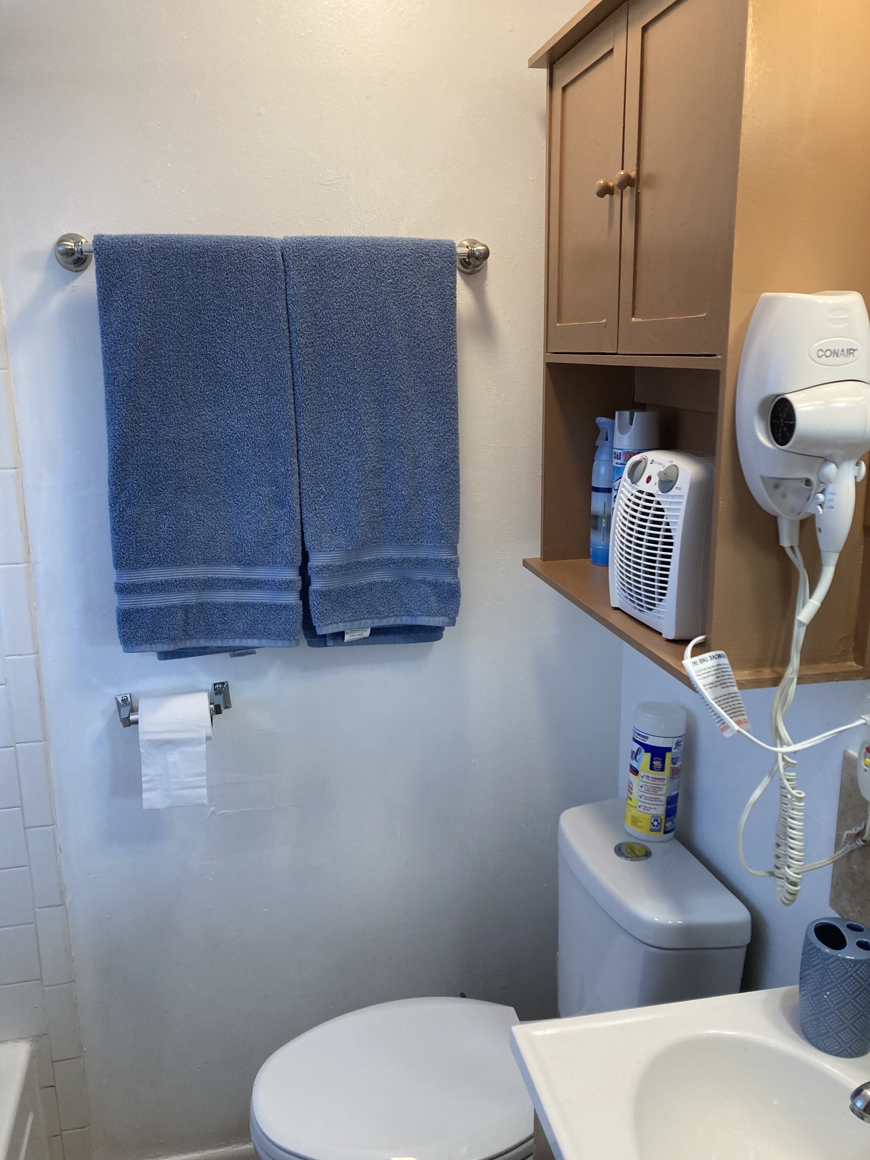 Ensemble douche/baignoire, sèche-cheveux, serviettes fournies