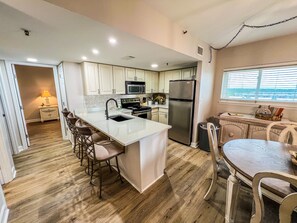 Fridge, microwave, oven, stovetop - Beach View Condo, Indoor Pool Sleeps 10 /King Bed in Fort Morgan, Steps to Beach (Gulf Shores)