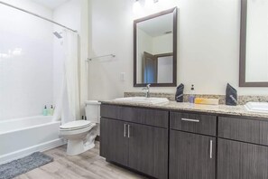 Combined shower/tub, hair dryer