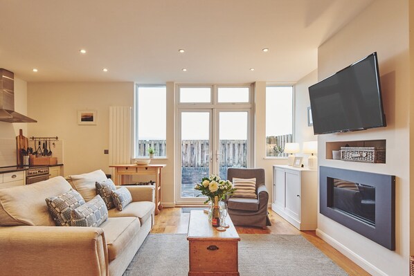 Smart TV, chimenea y reproductor de DVD 