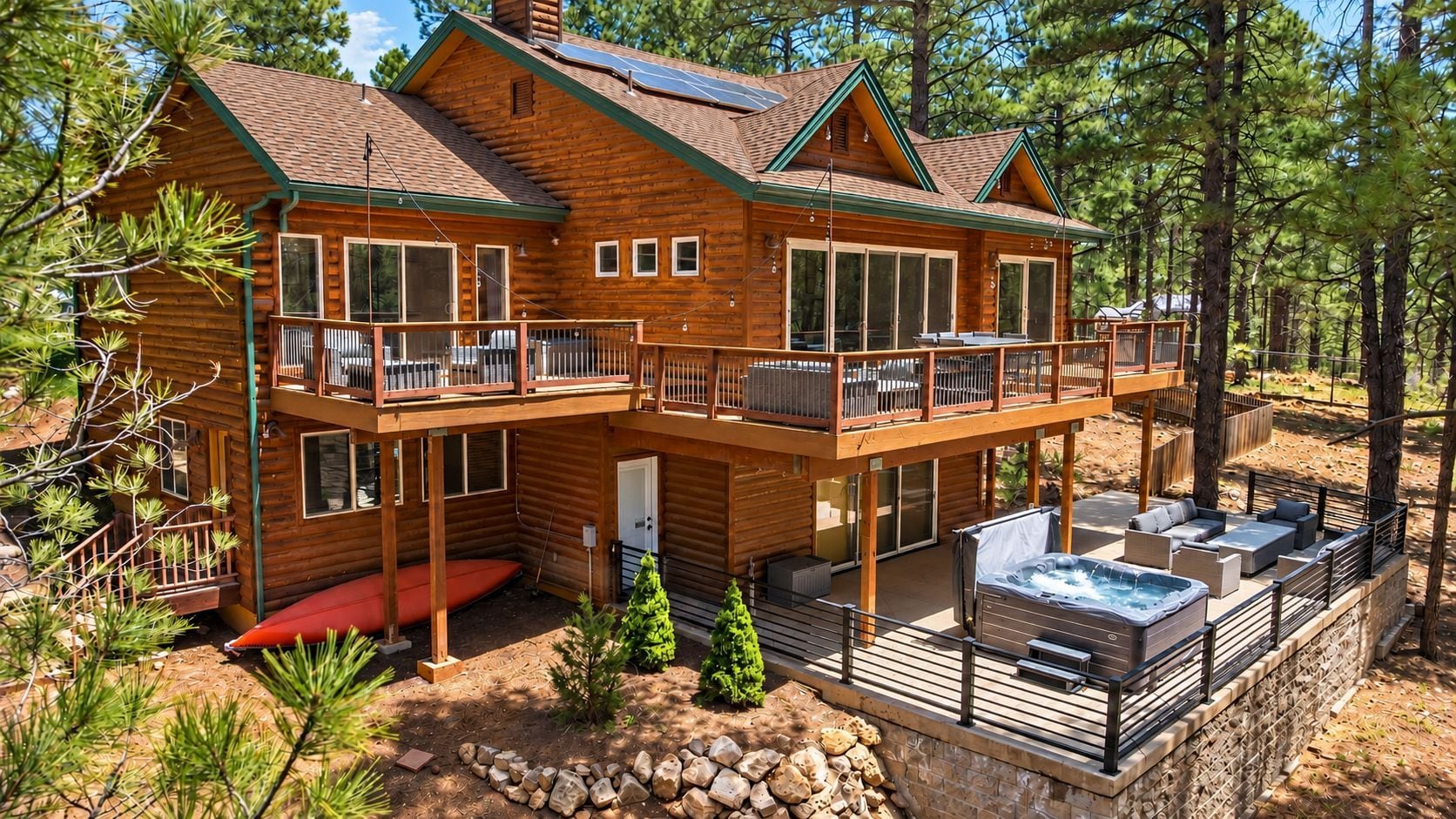 private twin back decks facing ponderosa forest