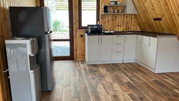 Fridge, oven, coffee/tea maker, paper towels