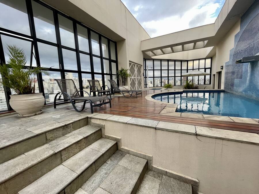 Outdoor pool, sun loungers