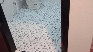 A bathroom with a toilet, a shower, and a pair of slippers on the floor. - Chitlatda Guesthouse (Luang Prabang)