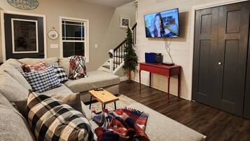 Smart TV, video games, DVD player, foosball