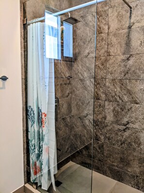 Shower, hair dryer, toilet paper