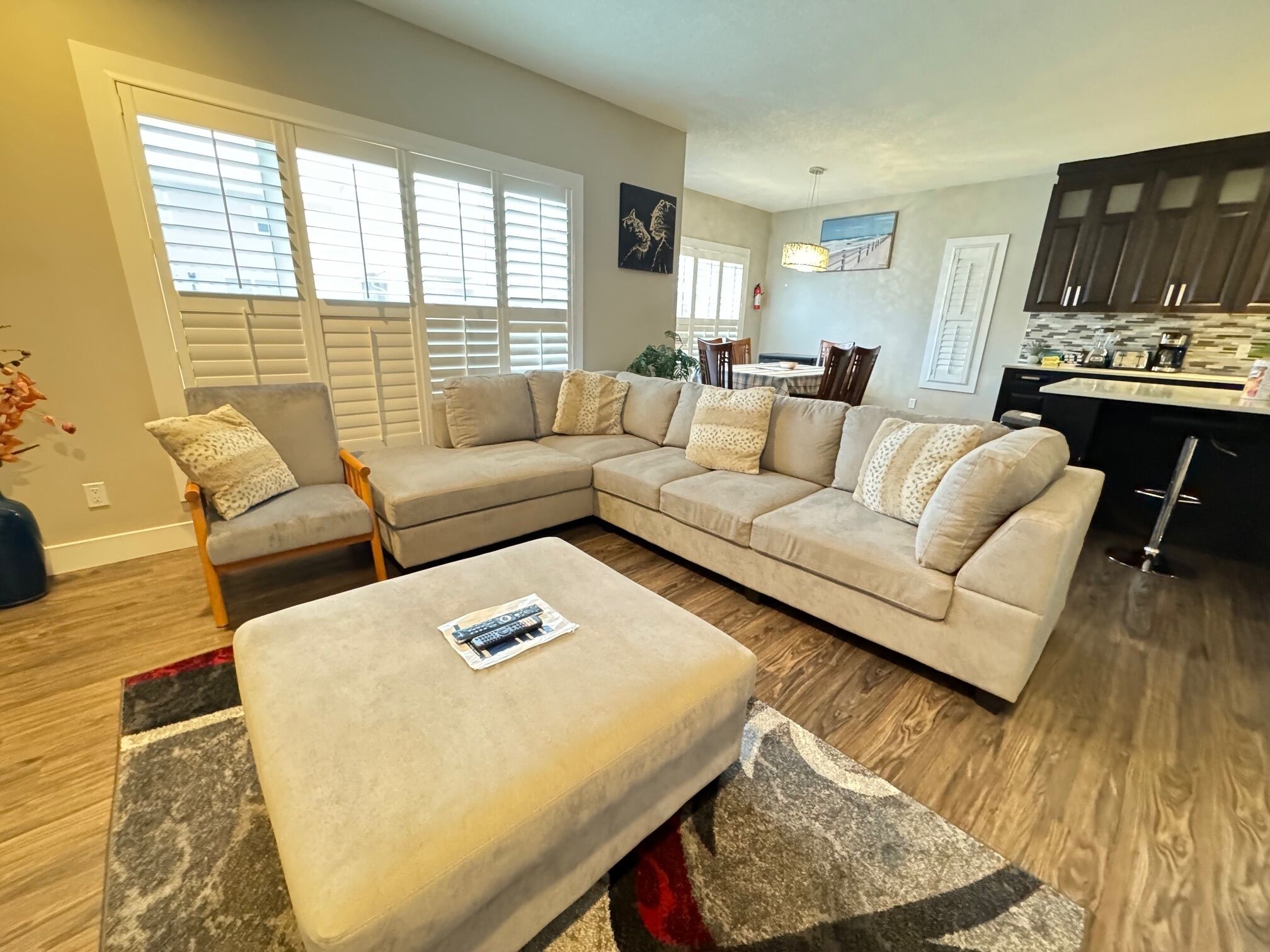 Smart TV, fireplace, foosball, books